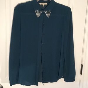 Dark sea green embellished top size M